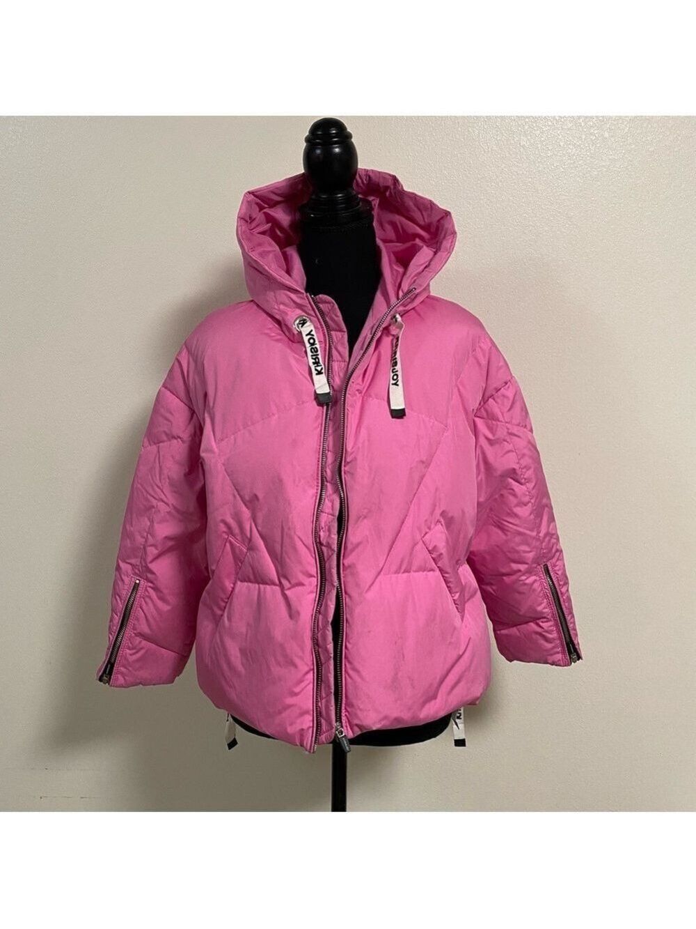 KHRISJOY Jacket Women’s Size 6/M Bubblegum Pink Hooded Iconic Puffer Coat Jacket